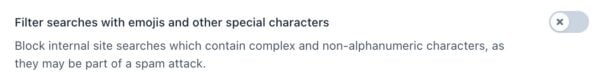 screenshot of the "Filter searches with emojis and other special characters" toggle in the crawl optimization settings in Yoast SEO