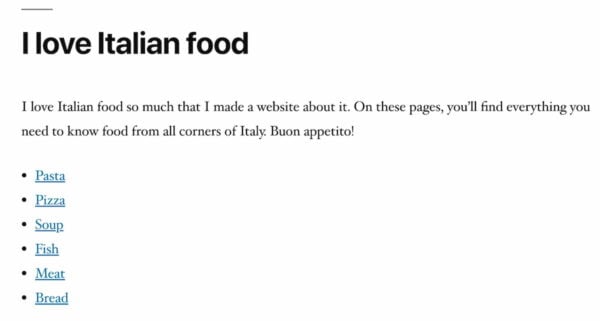 italian food example subpages block yoast seo 14.5