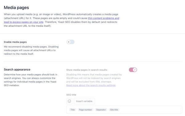 Screenshot of the Media pages settings. 