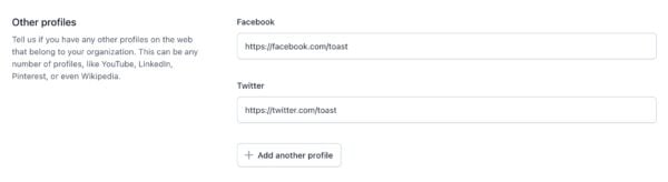 Screenshot of the "Other profiles" section in the Site representation settings in Yoast SEO. 
