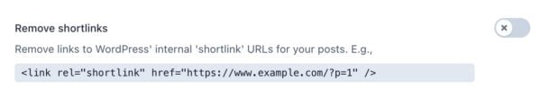 screenshot of the "Remove shortlinks" toggle in the crawl optimization settings in Yoast SEO