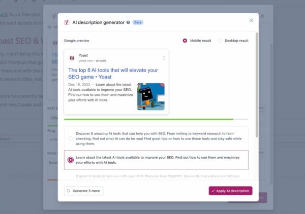 screenshot of AI tool Yoast SEO