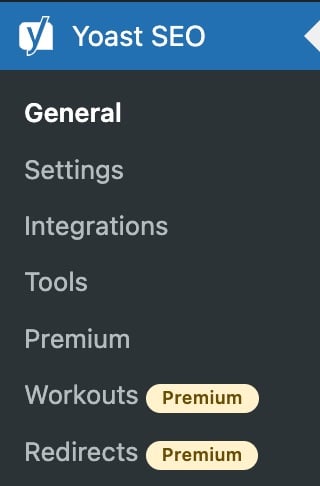 Screenshot showing the Yoast SEO menu