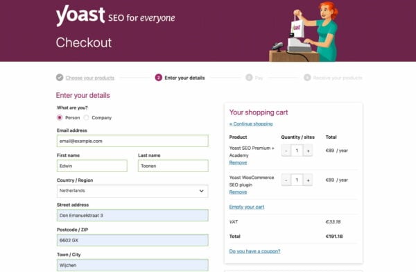 screenshot of our checkout on yoast.com