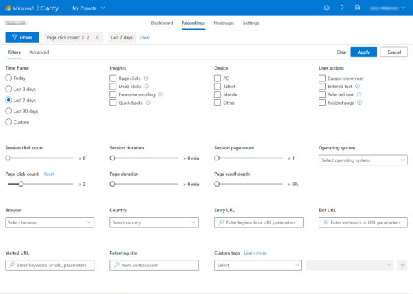 filters in microsoft clarity