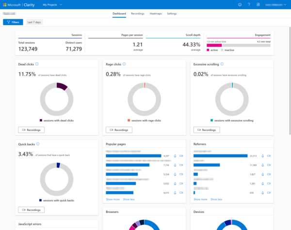 microsoft clarity dashboard