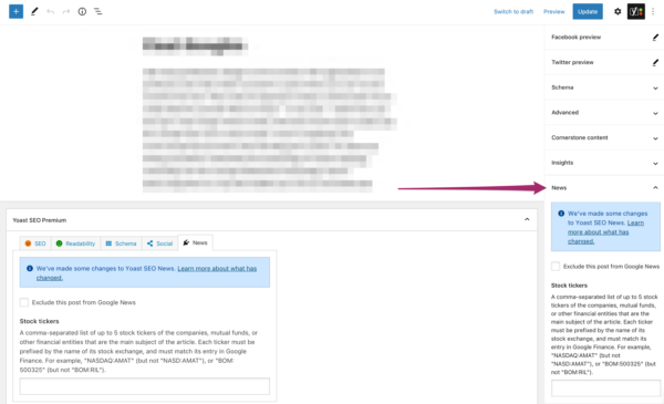 Yoast News SEO in the sidebar