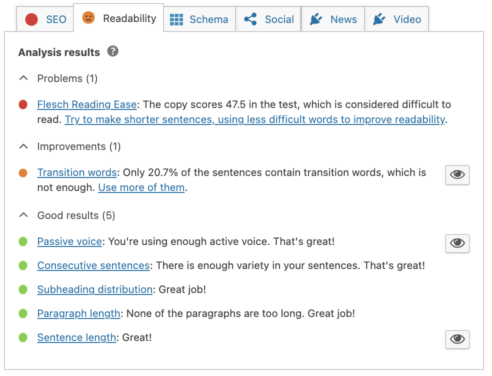 the readability checks in Yoast SEO