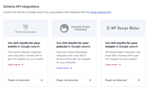Schema API integration section in Yoast SEO