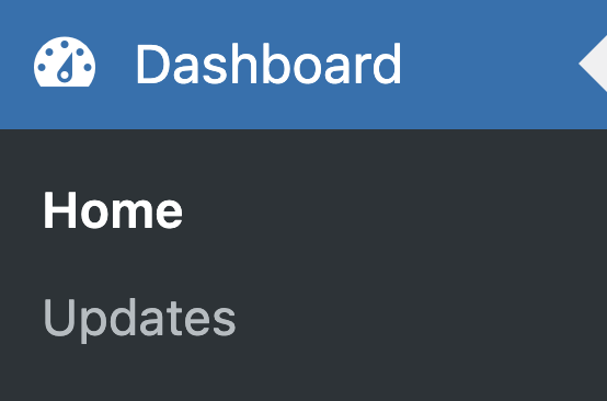 a screenshot of the expanded dashboard menu item in the admin menu, with the updates item